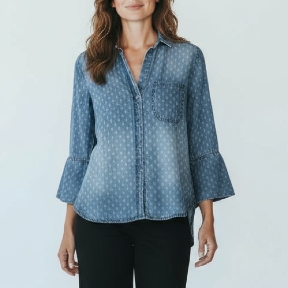 Cloth & Stone Chambray Soft Denim Collared Button Front Shirt - Picture 9 of 9